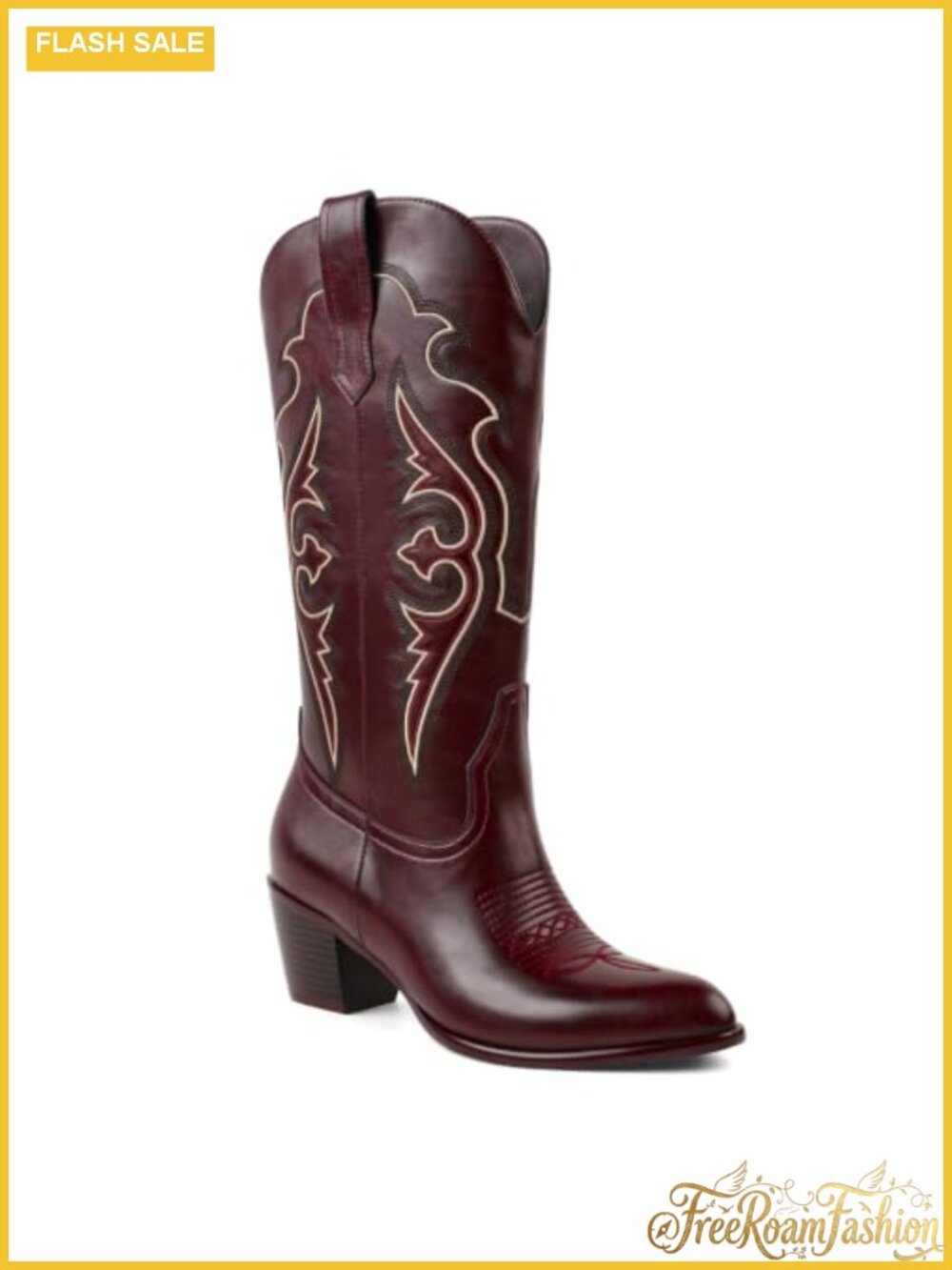 Herrlyn Western Cowboy Boots Pointed Toe Chunky Heel Embroidered